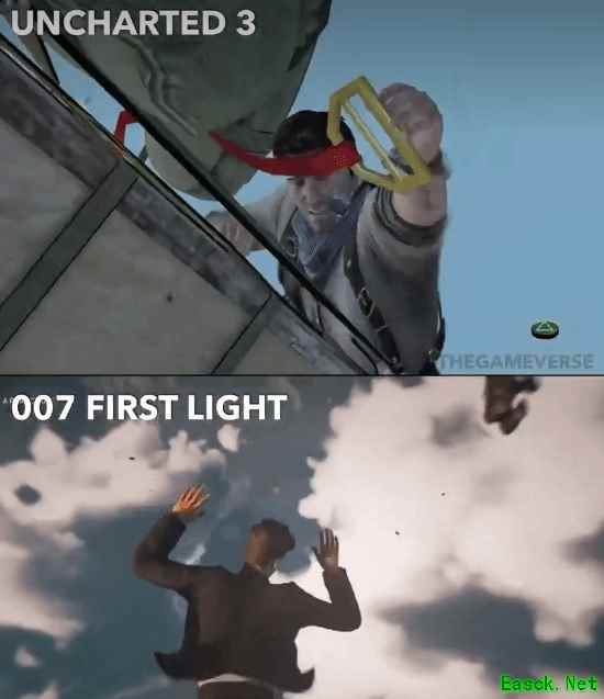 007：初露锋芒与神秘海域3跳机桥段对比引技术演进热议