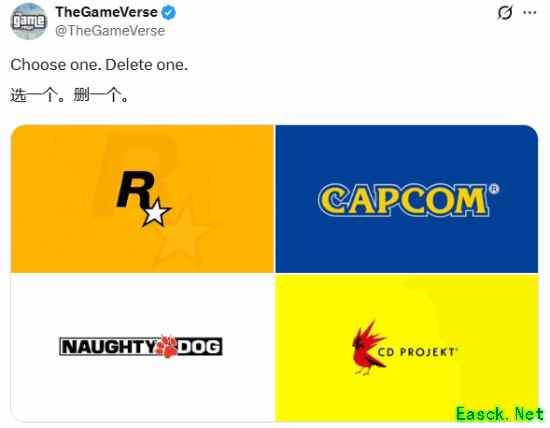 卡普空夯爆了！工作室"四选一" 顽皮狗惨遭玩家嫌弃