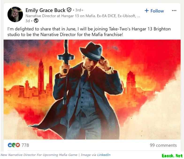 四海兄弟新作筹备中，叙事总监Emily Grace Buck将于2026年6月加盟