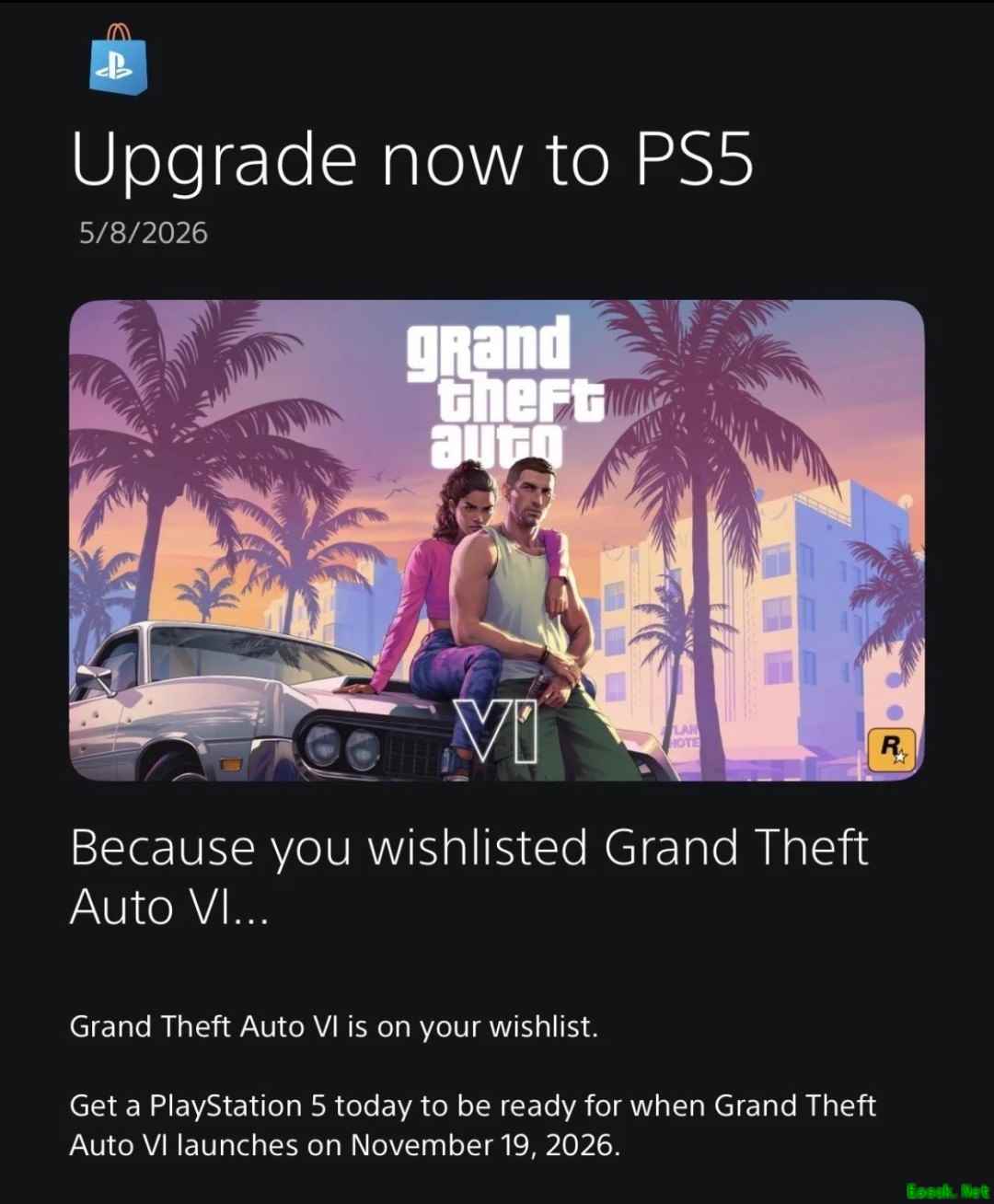 PS4用户突收PS5升级提醒,GTA6宣发或将于今夏启动