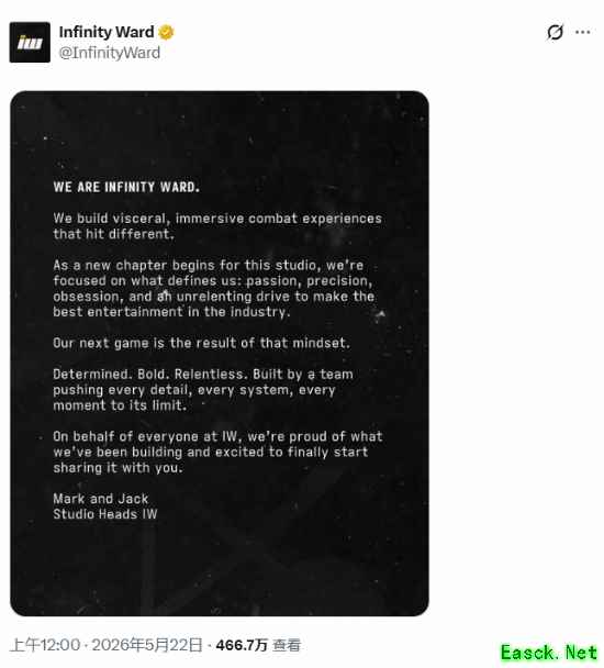 Infinity Ward新作官宣:现代战争新篇进入最终开发阶段