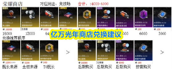亿万光年商店兑换建议