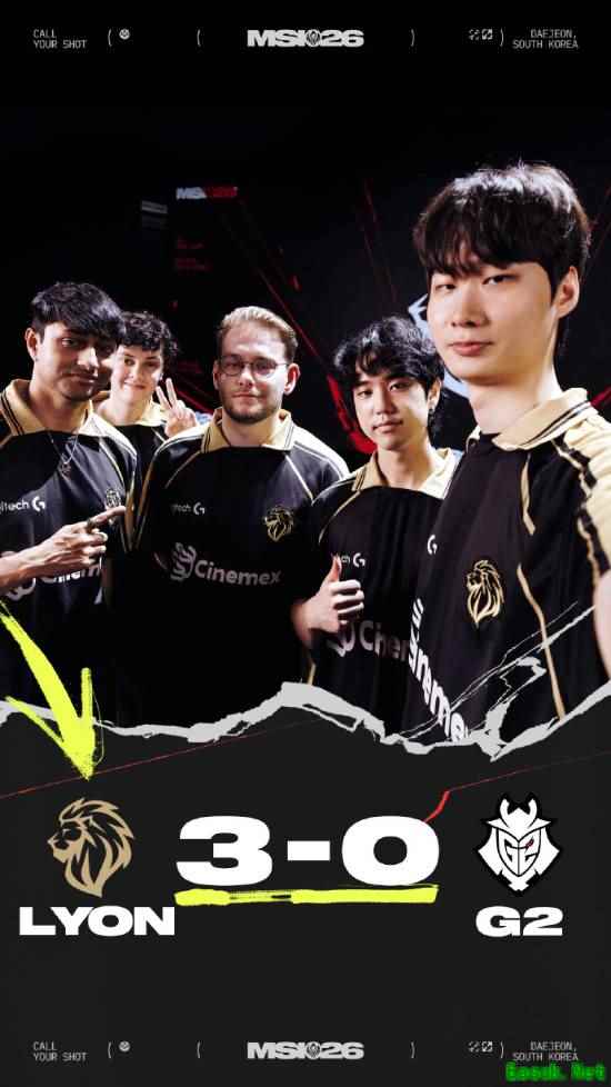 LYON战队3:0横扫G2夺冠,三局零换四统治级表现