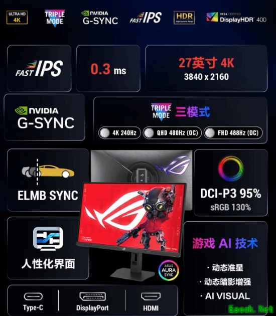 4K 240Hz顶级体验！全新显示器上架 三模切换3499元