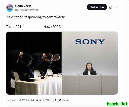 索尼2011 VS 2026态度对比图引热议 反差拉满
