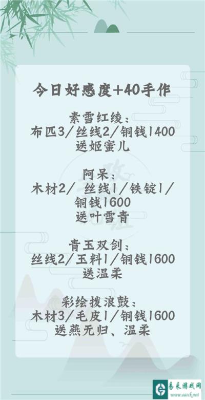 遇见逆水寒12月23日手作好感度分析 好感度介绍