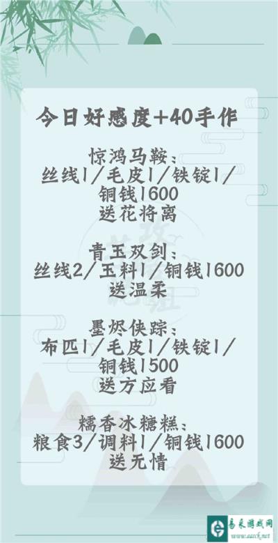遇见逆水寒手作好感度分析 1月4日手作攻略