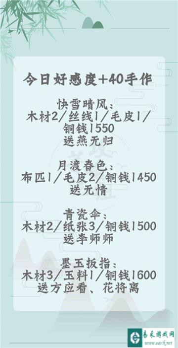 遇见逆水寒1月3日手作好感度分析 好感度攻略