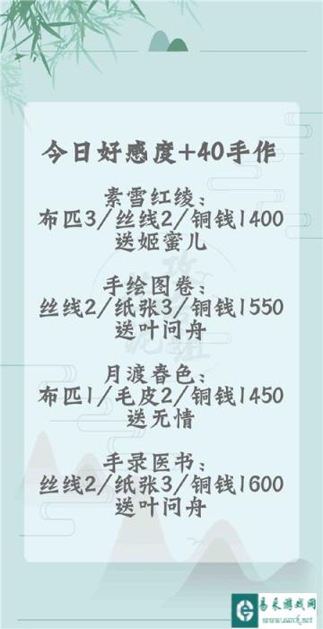 遇见逆水寒好感度手作送给谁 1月2日好感度人物解析