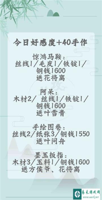 遇见逆水寒手作好感度攻略解析 1月15日好感度