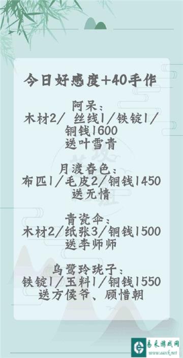 遇见逆水寒3月4日手作好感度是什么 手作好感度攻略