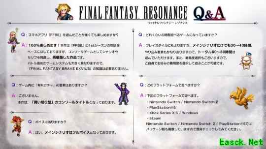 《最终幻想:共鸣》主线30-40小时 买断无内购