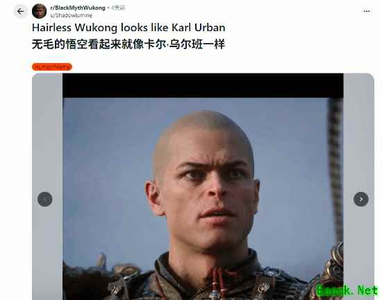 黑神话：悟空玩家重塑孙悟空形象，神似演员卡尔·厄本引热议